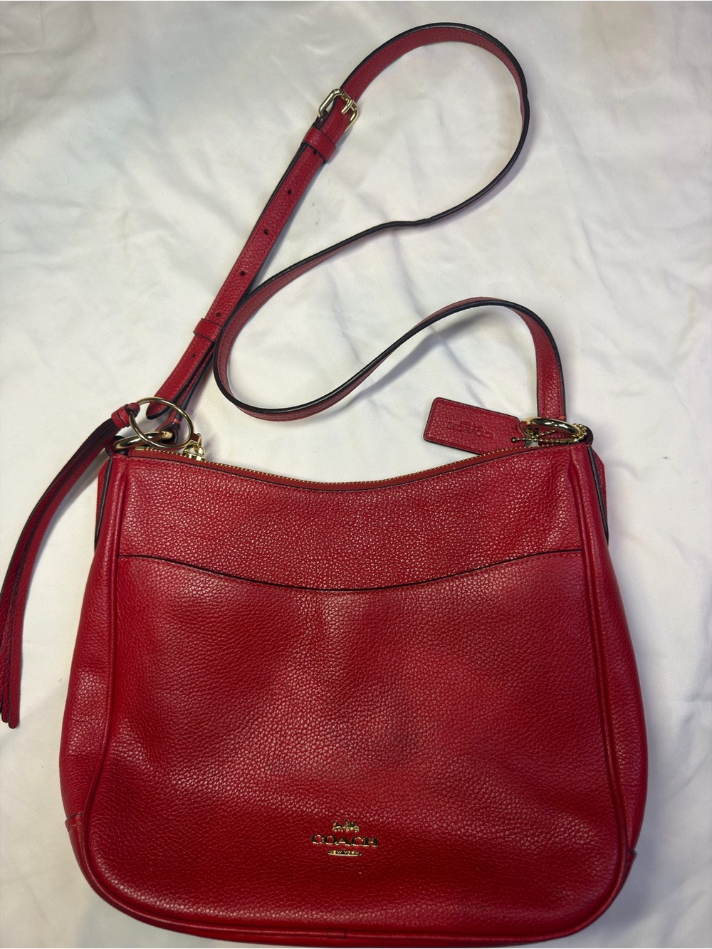 Coach Red Pebbled Leather Crossbody with Gold Hardware